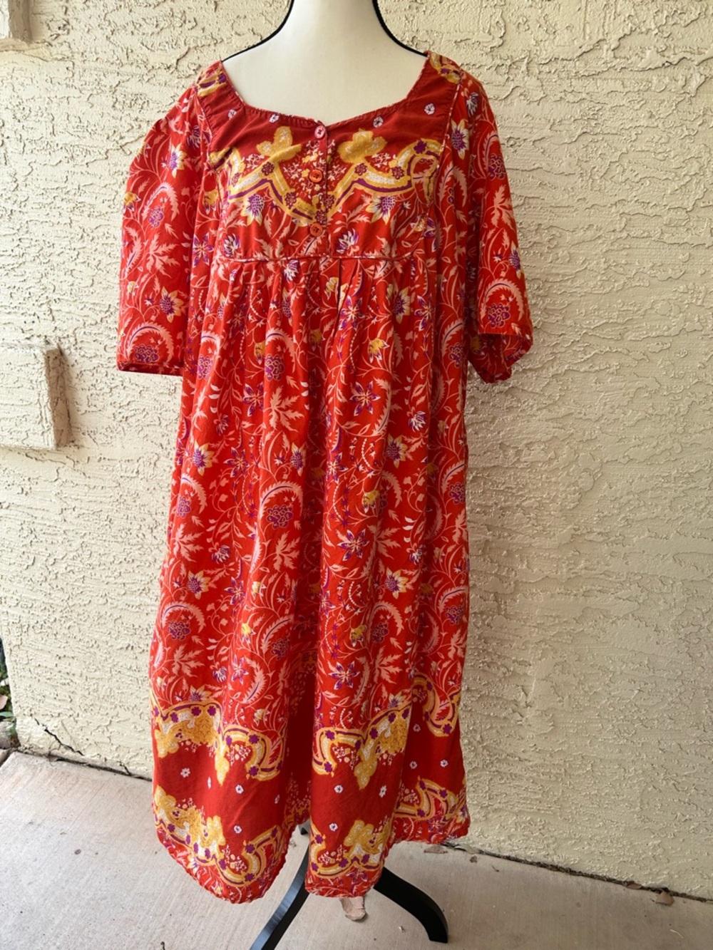 Orange vintage   Floral Boho Midi cotton house dress